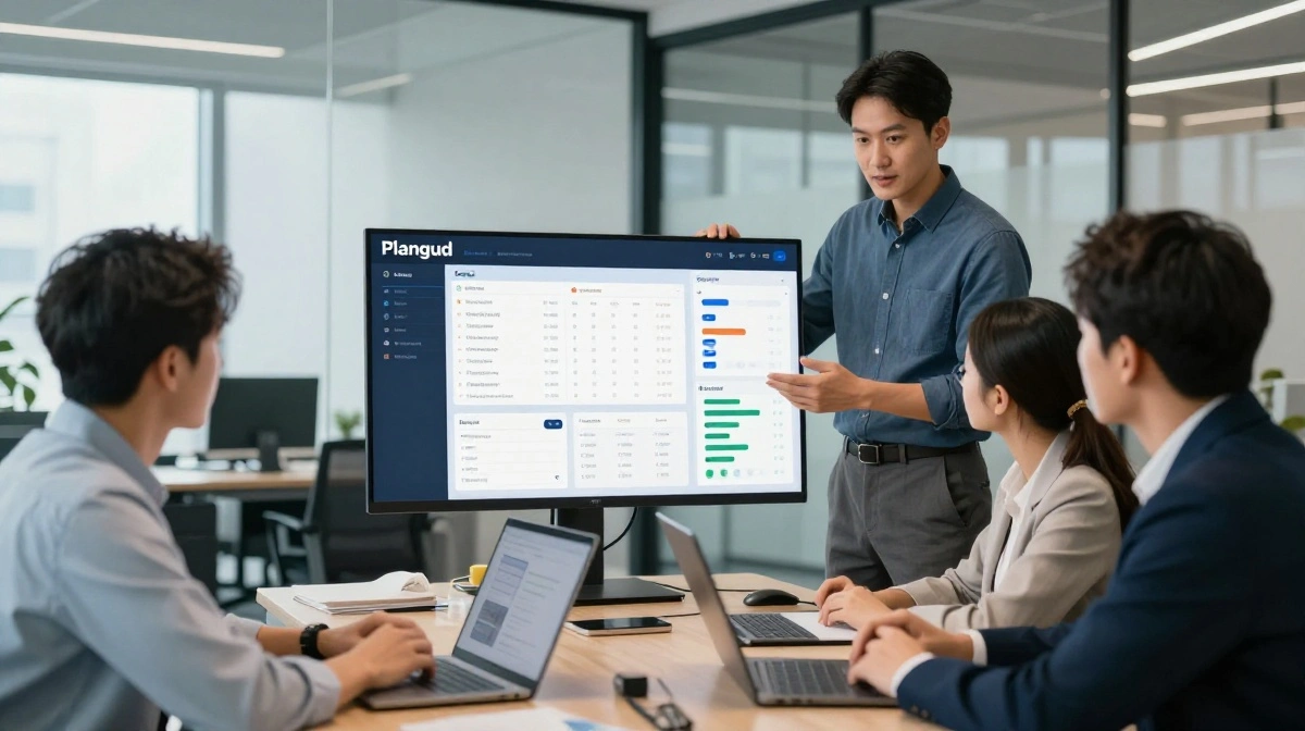 Digital planning dashboard showing goals, tasks, milestones, and productivity tools related to Plangud