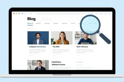Illustration of a laptop showing a blog website layout, representing a review of TheSindi.com