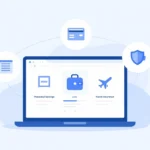 Illustration of the Yonopress platform connecting payroll, banking, travel insurance, and senior financial services in one dashboard
