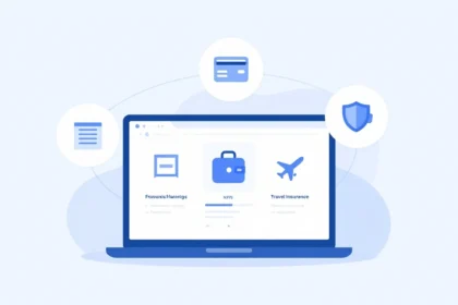 Illustration of the Yonopress platform connecting payroll, banking, travel insurance, and senior financial services in one dashboard