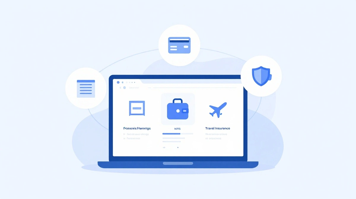 Illustration of the Yonopress platform connecting payroll, banking, travel insurance, and senior financial services in one dashboard