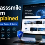 Brasssmile com explained with a modern digital website concept showing topics, features, and online safety information