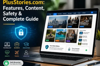 PlusStories.com website guide showing its content, features, categories, and online safety information for readers
