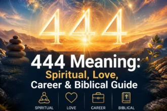 444 meaning explained with spiritual, love, career, numerology, and biblical symbolism in a modern visual