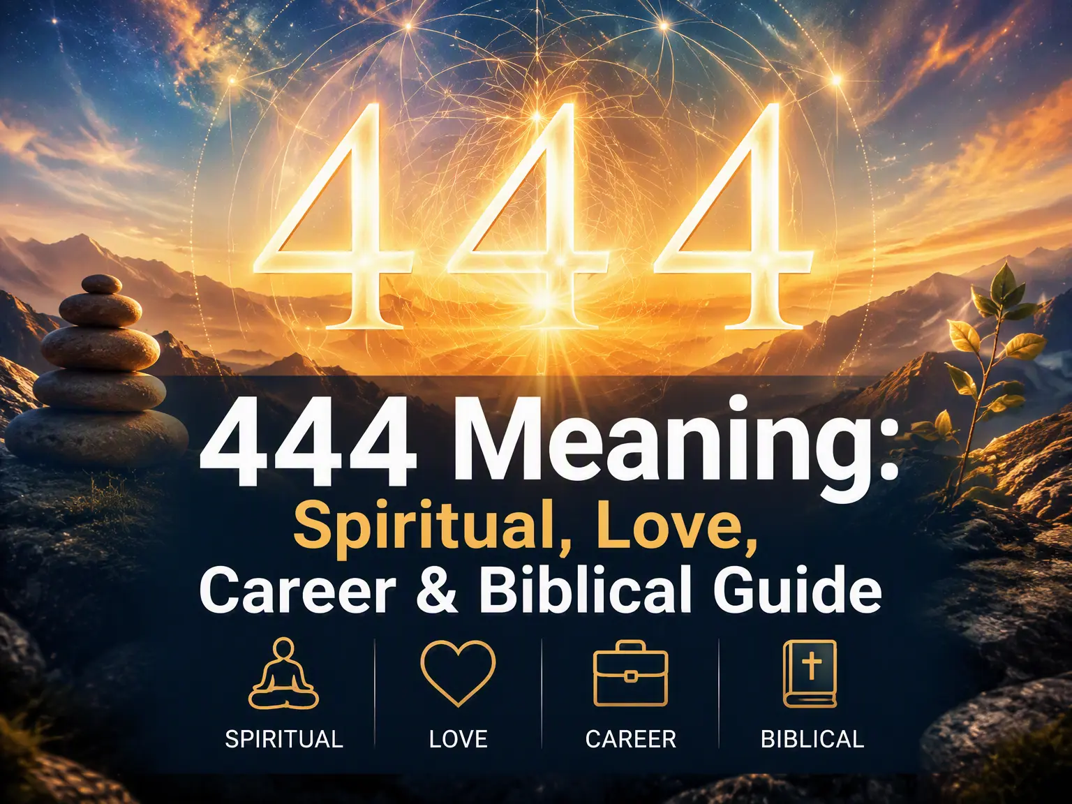 444 meaning explained with spiritual, love, career, numerology, and biblical symbolism in a modern visual