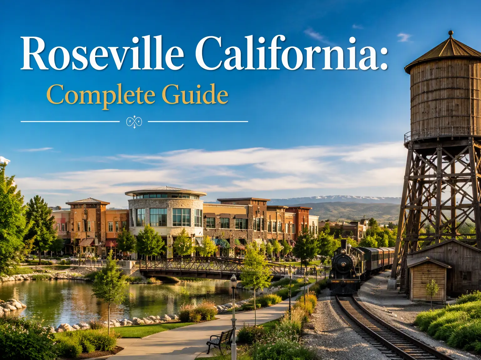 Roseville California city guide featuring parks, modern neighborhoods, shopping areas, and Northern California scenery